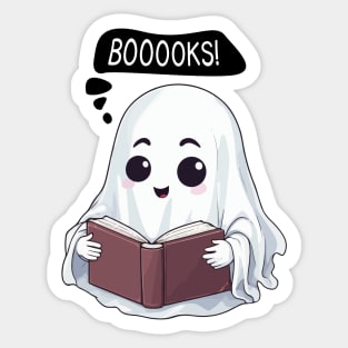 Kawaii Halloween Ghost 'BOOOOKS' - Spooktacular Reading Fun Sticker